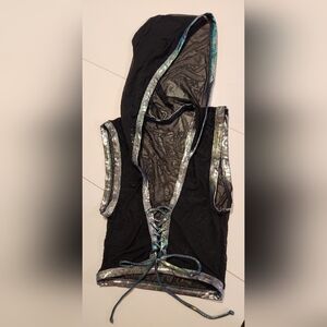 Black Hooded Top with Metallic Accents